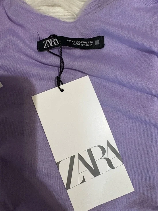 Zara Lilac Tulle Ruffle Strap Ruched Crop Top - Picture 8 of 10